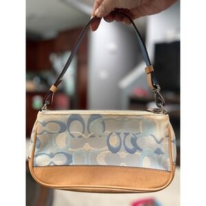 Coach mini Pochette Shoulder Bag Canvas Leather Optic Blue Signature Y2K 7027 JP